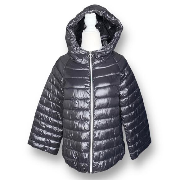 BCBGGeneration Black Hooded Packable Quilted Puffer Jacket Small Lightweight - Picture 1 of 11